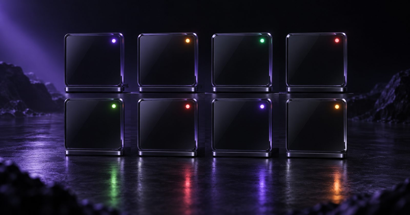 A grid of terminal panes, each with a small coloured status light
