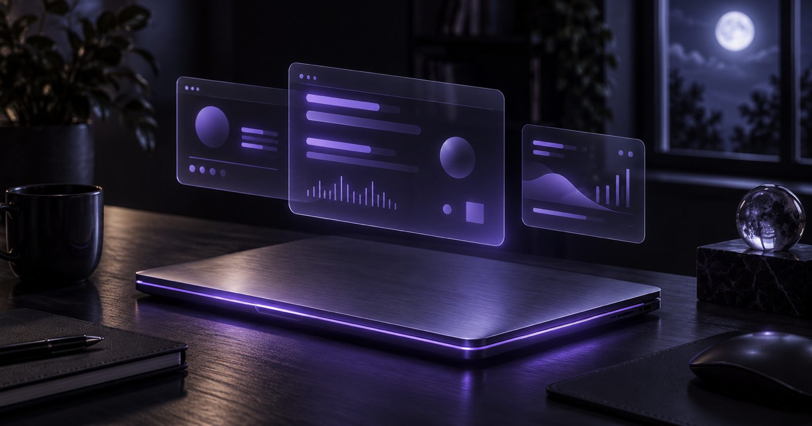 A closed laptop at night with a terminal session still glowing and working inside it