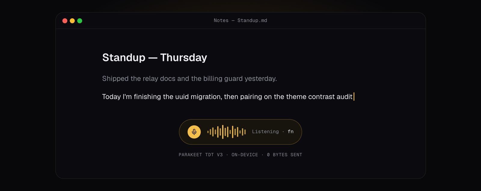 NabuVoice transcribing speech into a document
